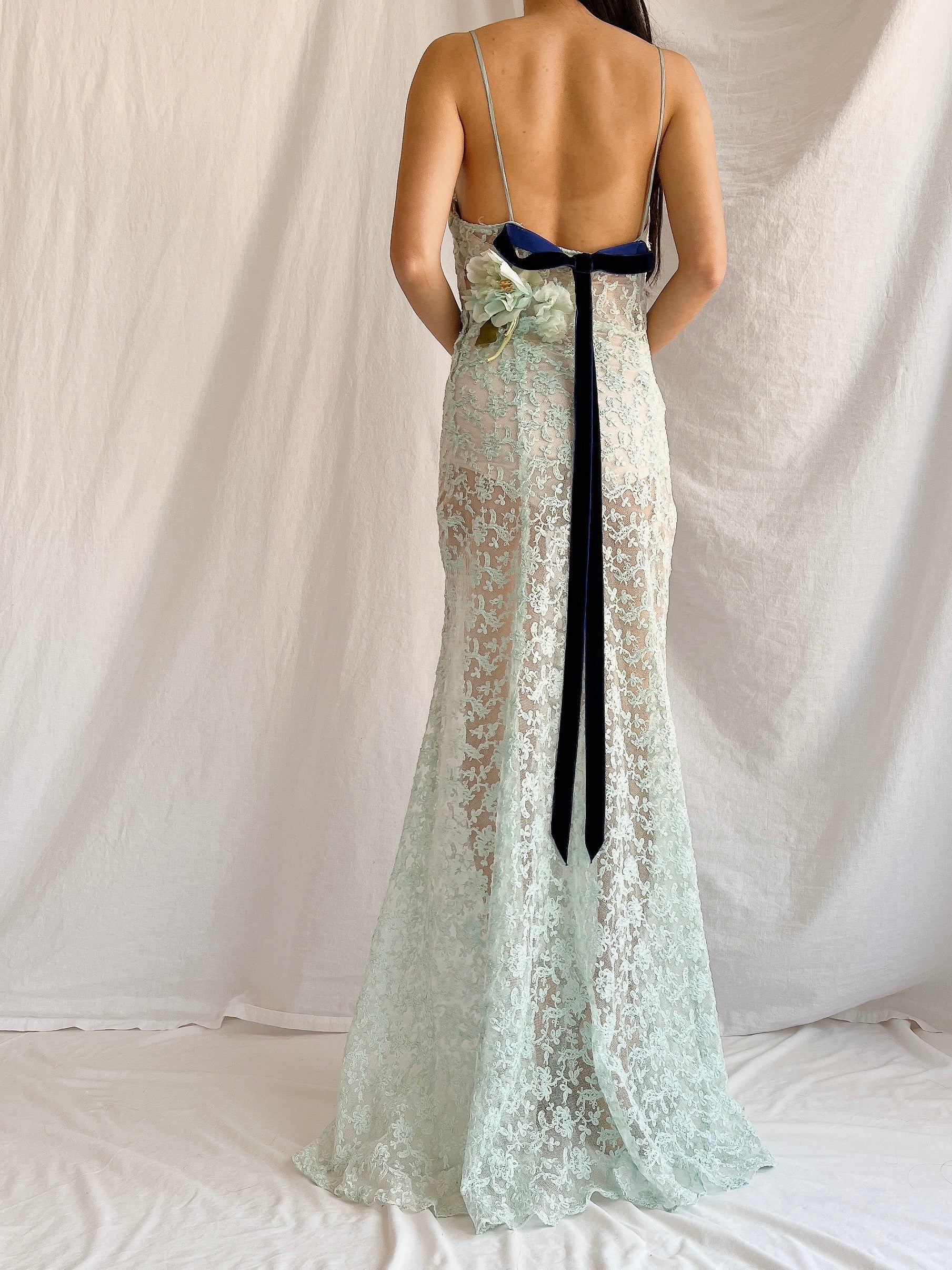1930s Sheer Lace Tulle Dress - S