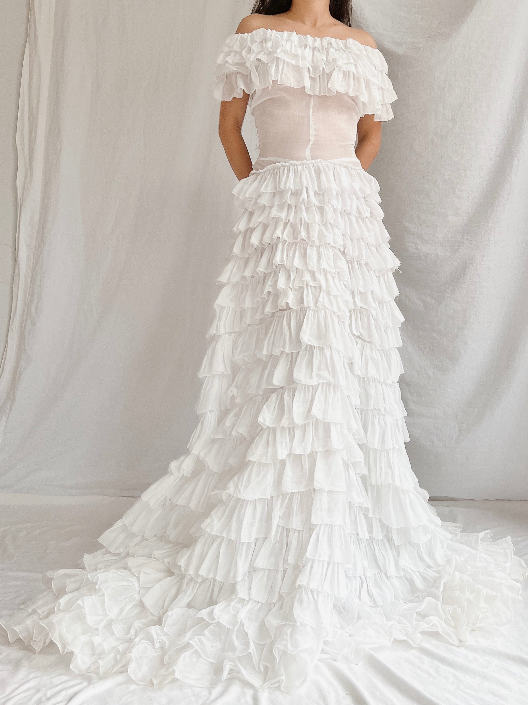 1930s Organdy Ruffle Gown - XS