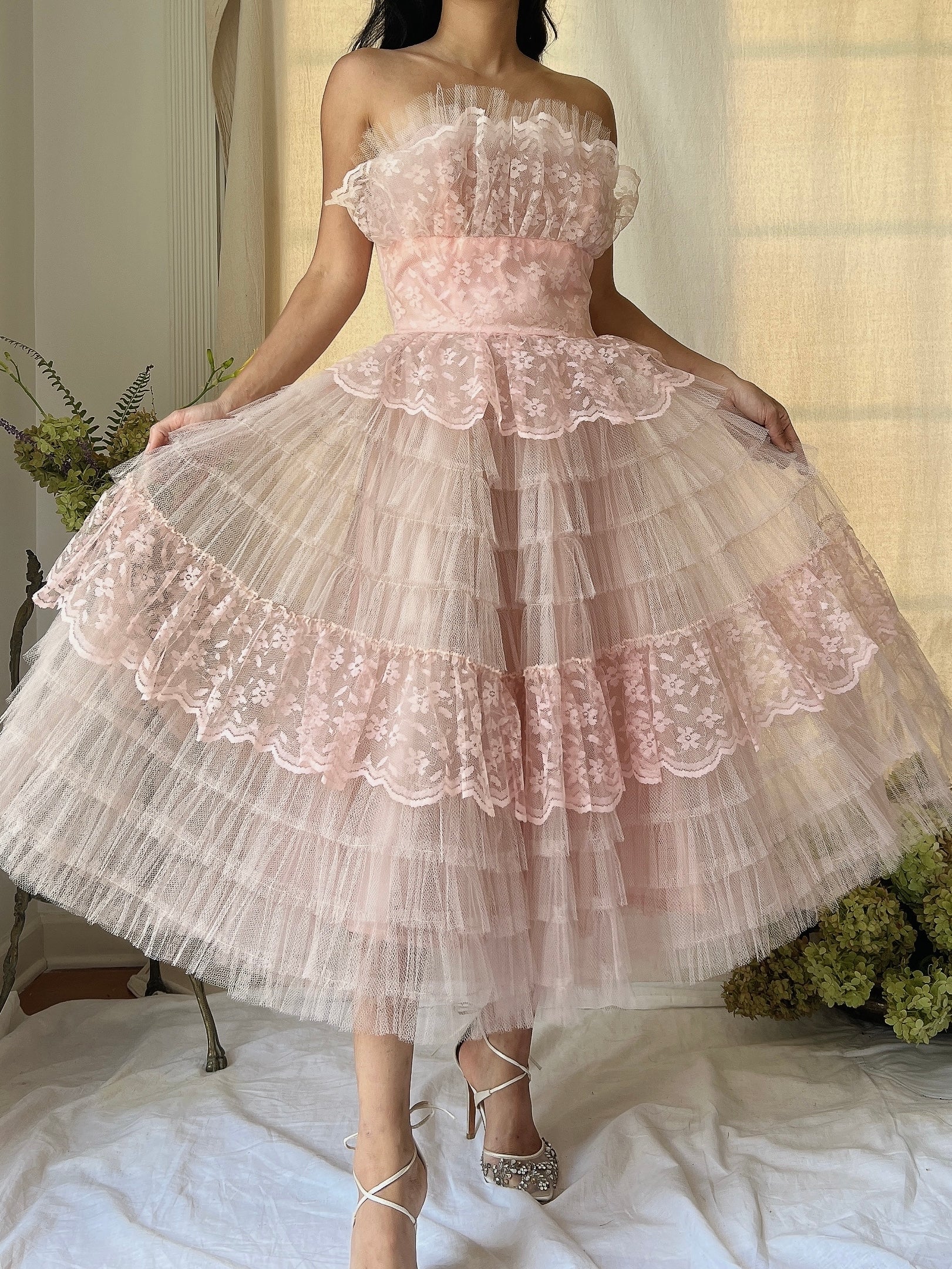 1950s Pink Tulle Dress - XS