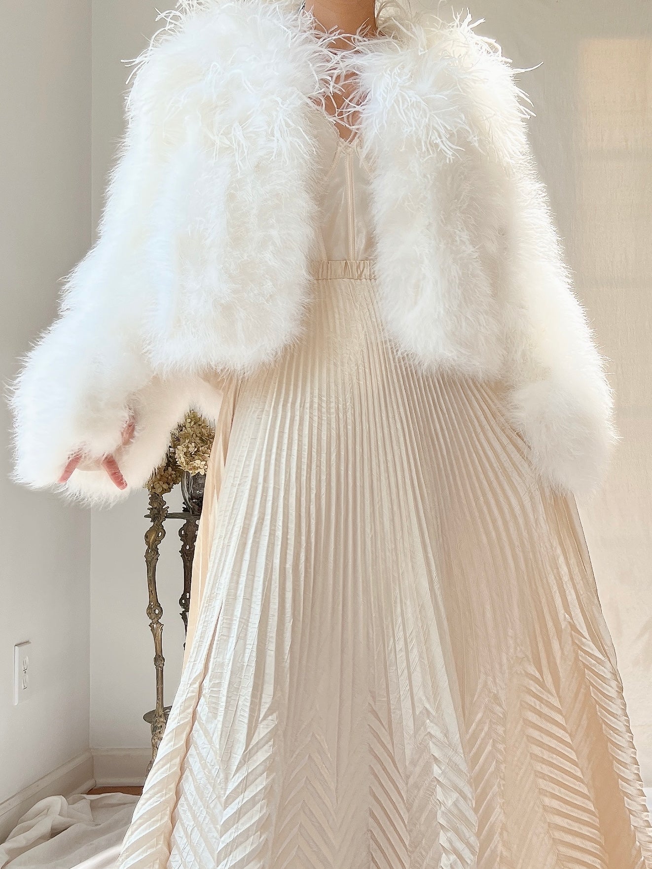 1950s Ivory Ostrich and Marabou Feather Jacket - S/M