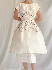 1960s Embroidered Peplum Dress - S