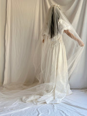 1950s Ivory Cathedral Tulle Veil with Appliqué