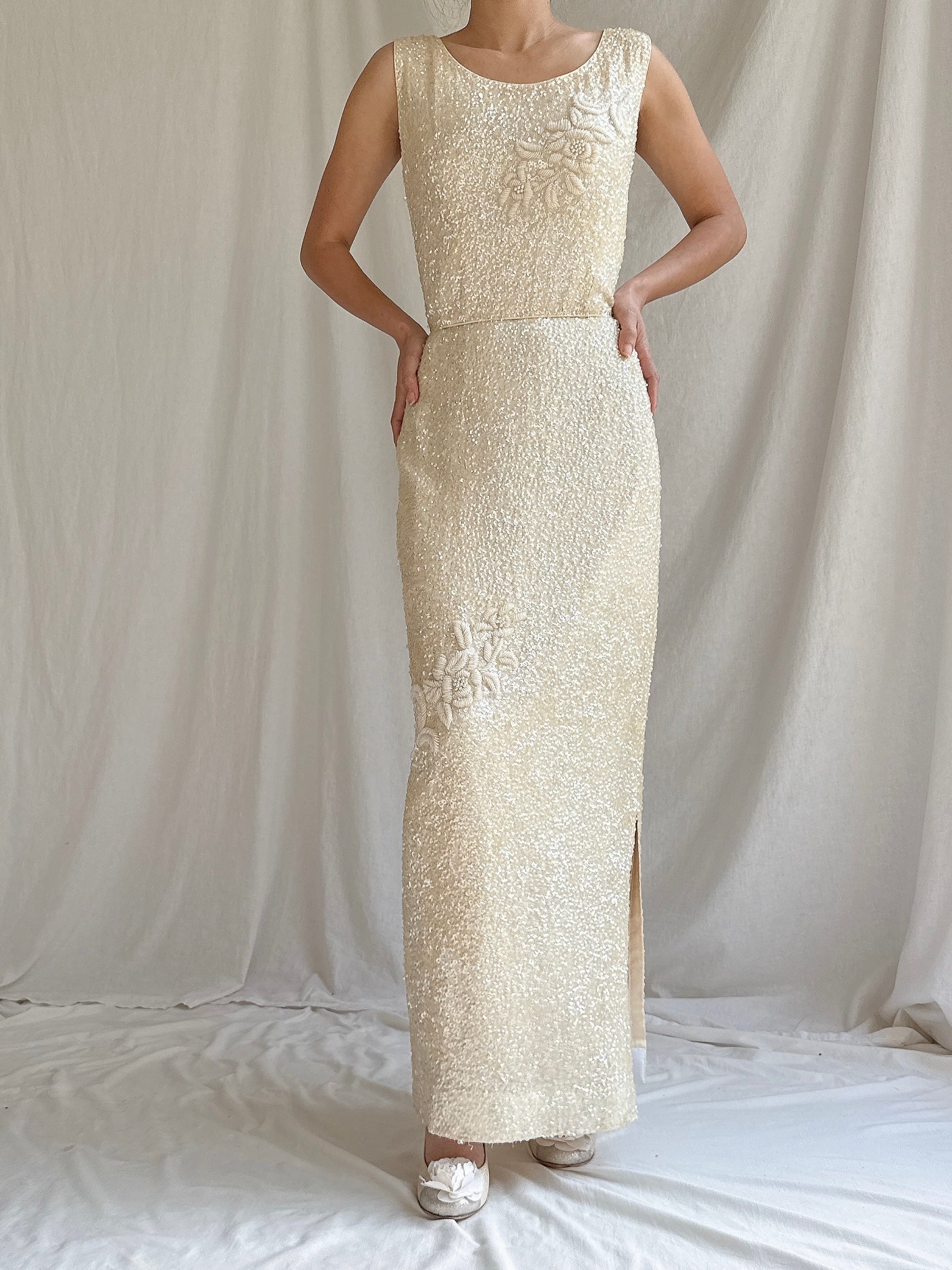 1960s Beaded Rayon Gown - S