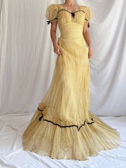 1930s/40s Organdy Flocked Gown - S