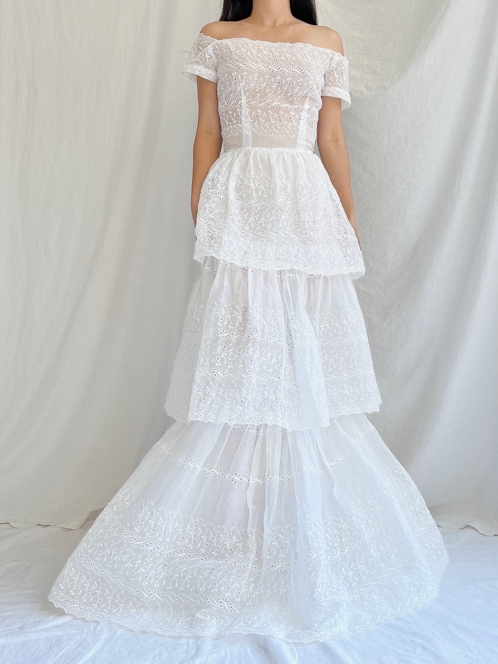 1940s Organdy Embroidered Gown - XS