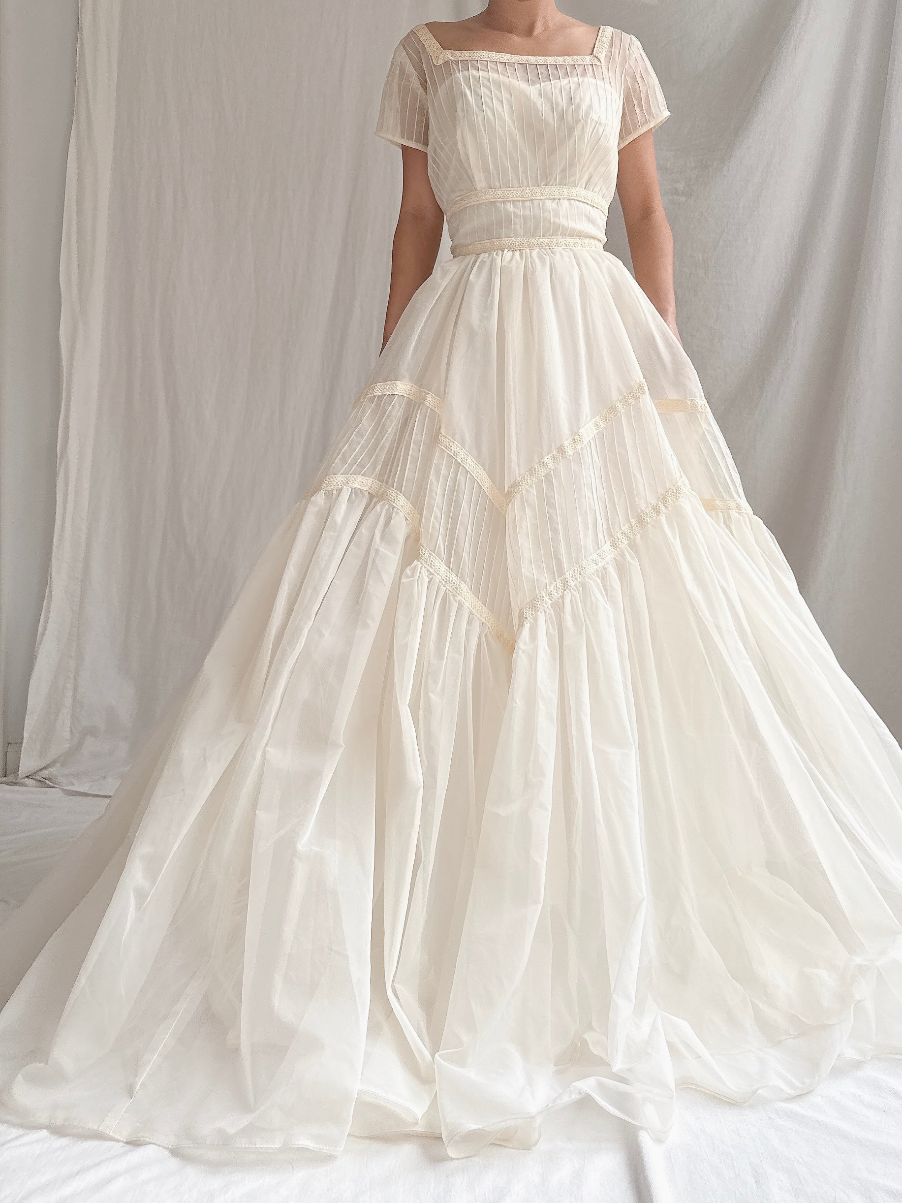 1950s Voile Pintucked Gown - S