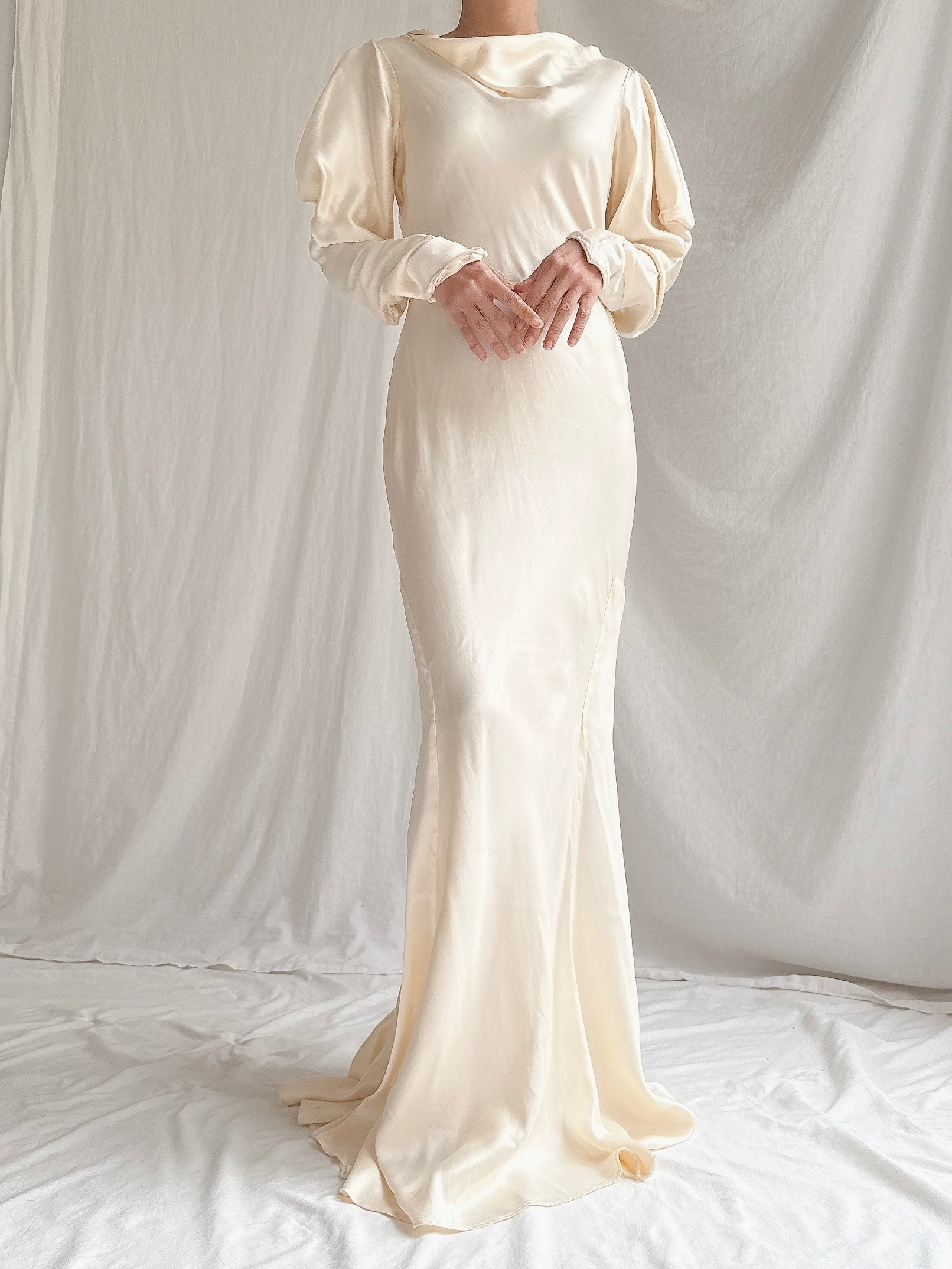 1930s Satin Puff Sleeve Gown - S