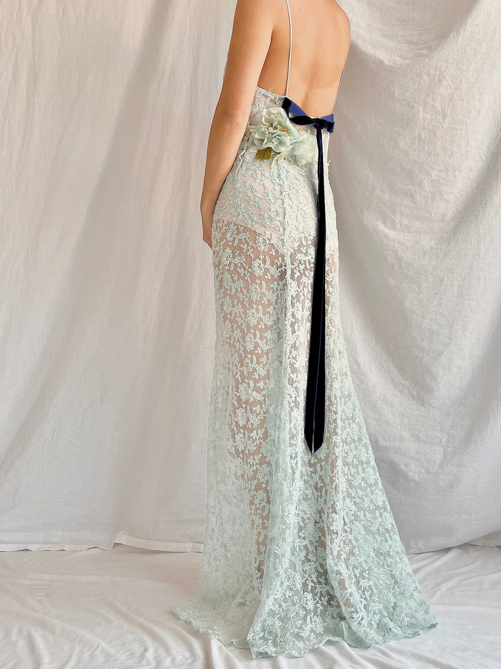 1930s Sheer Lace Tulle Dress - S