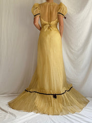 1930s/40s Organdy Flocked Gown - S