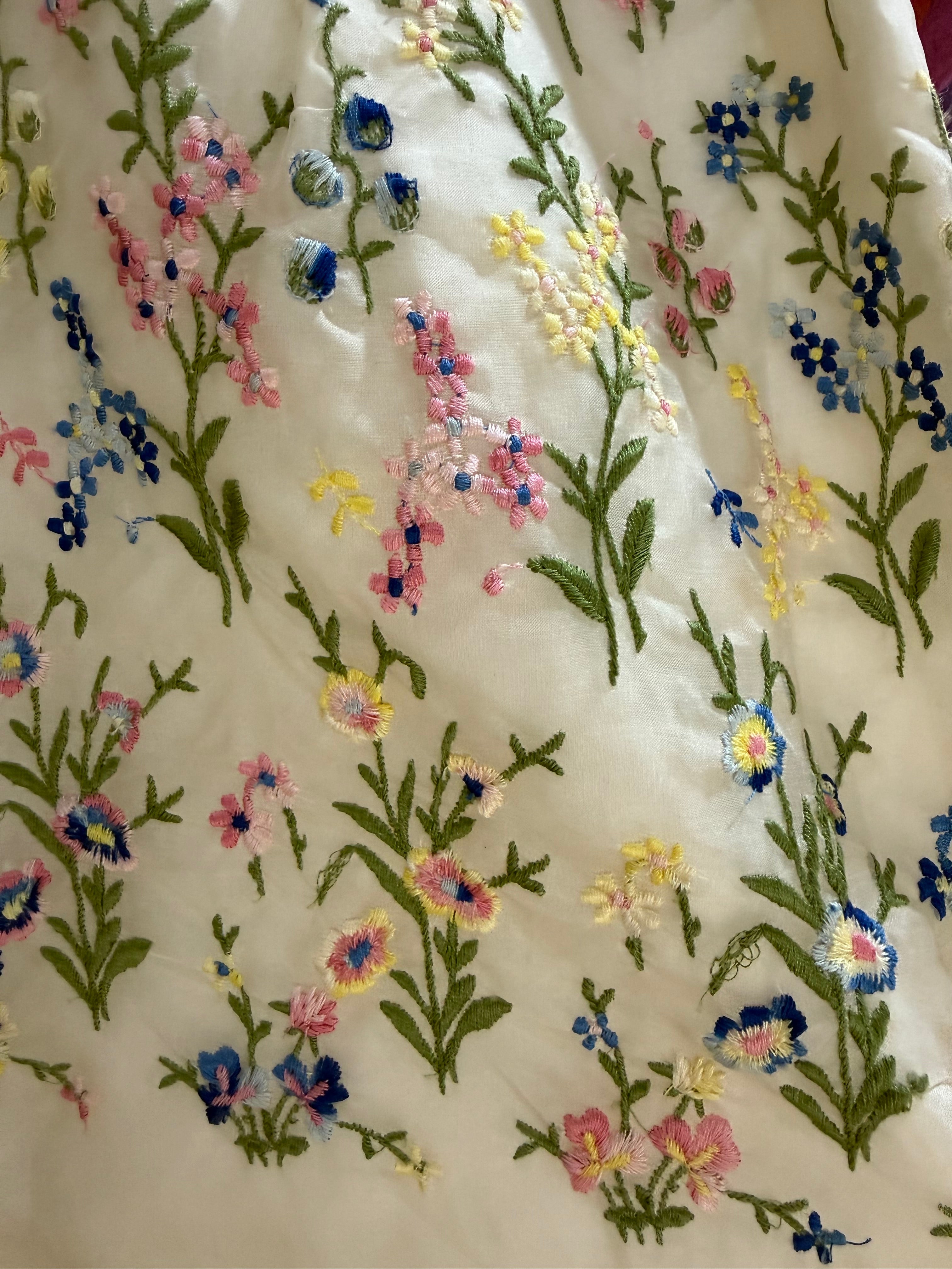 1950s Hand-Embroidered Floral Dress - XS