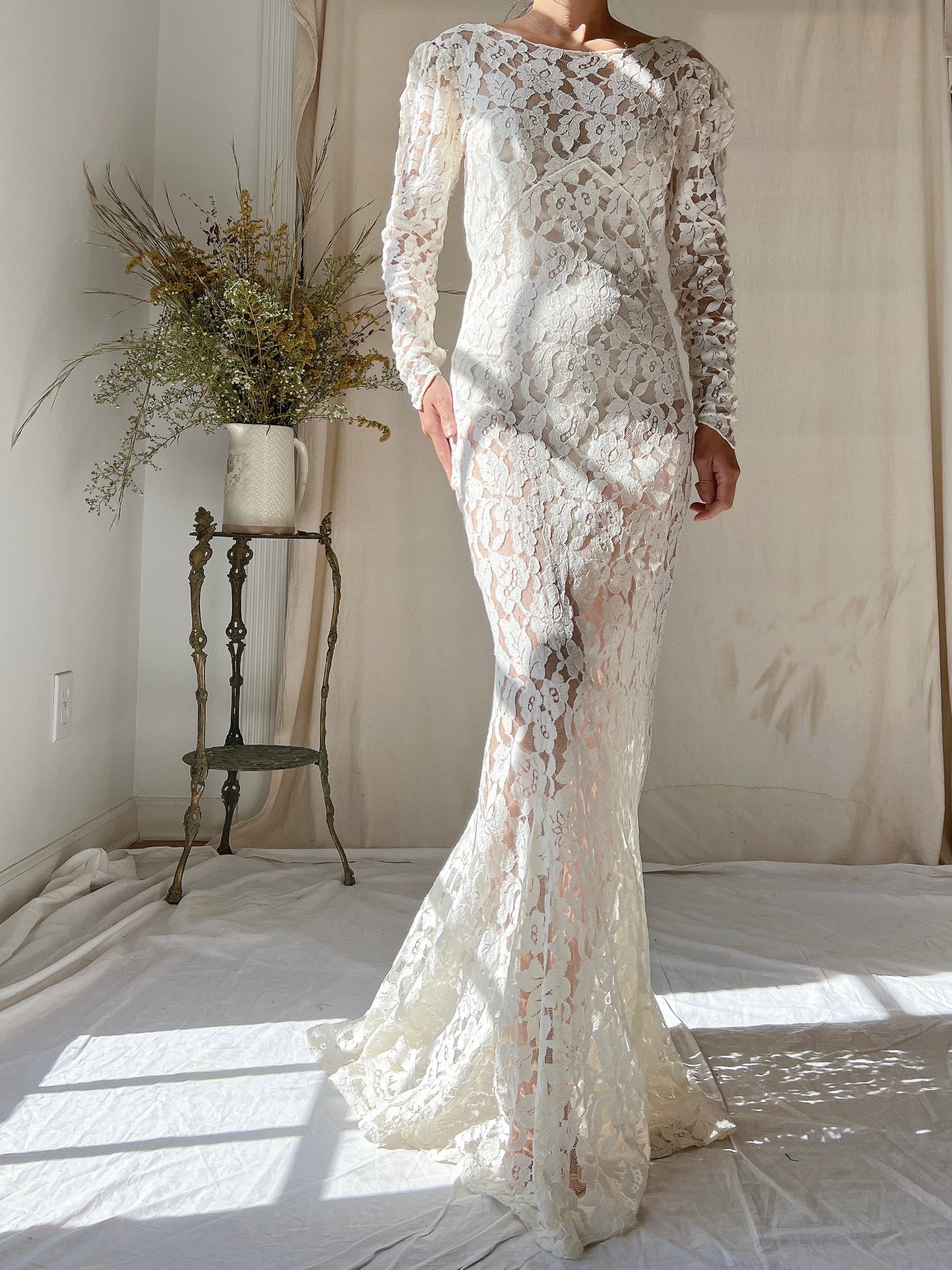1930s Lace Long Sleeve Gown - XS