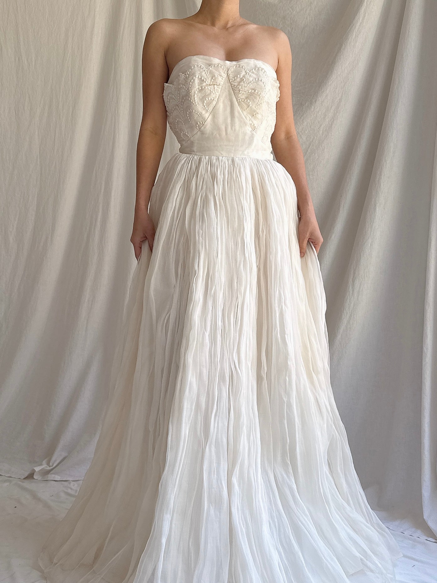 1950s Organdy Strapless Gown - XS