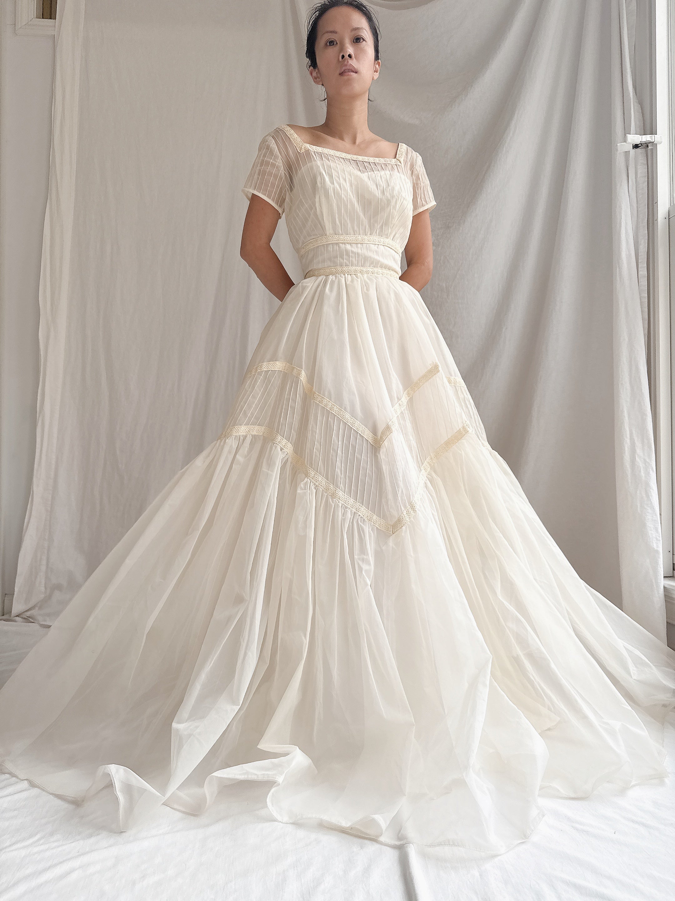 1950s Voile Pintucked Gown - S