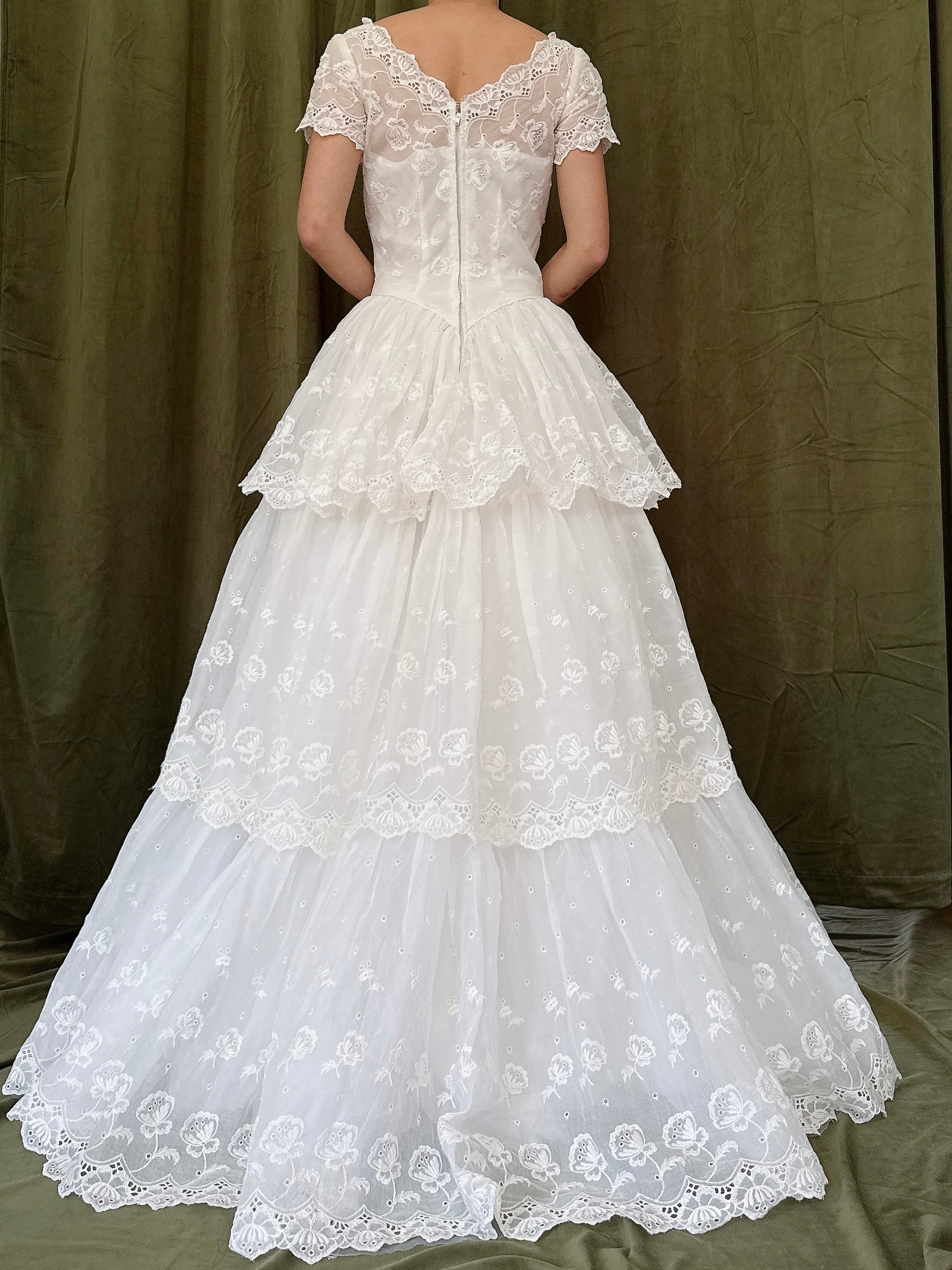 1950s Tiered Embroidered Gown - XS