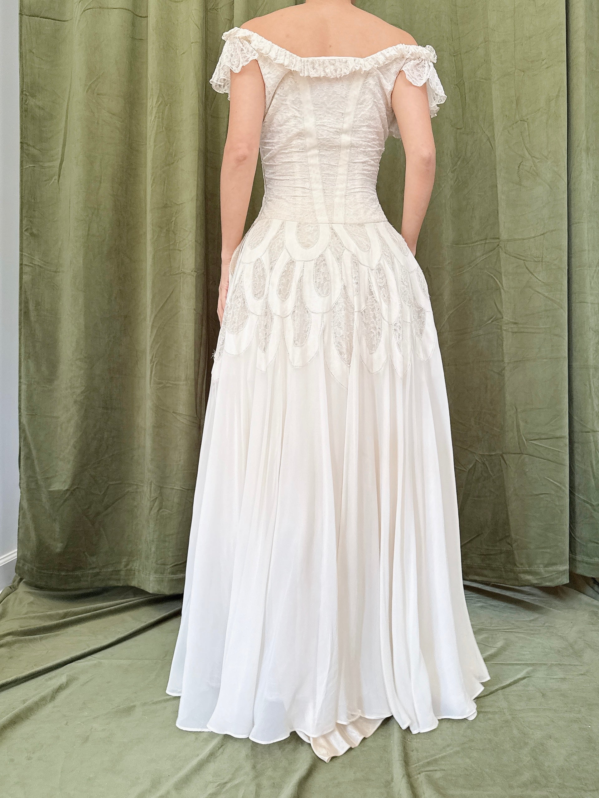 1950s Chiffon & Lace Dress - S
