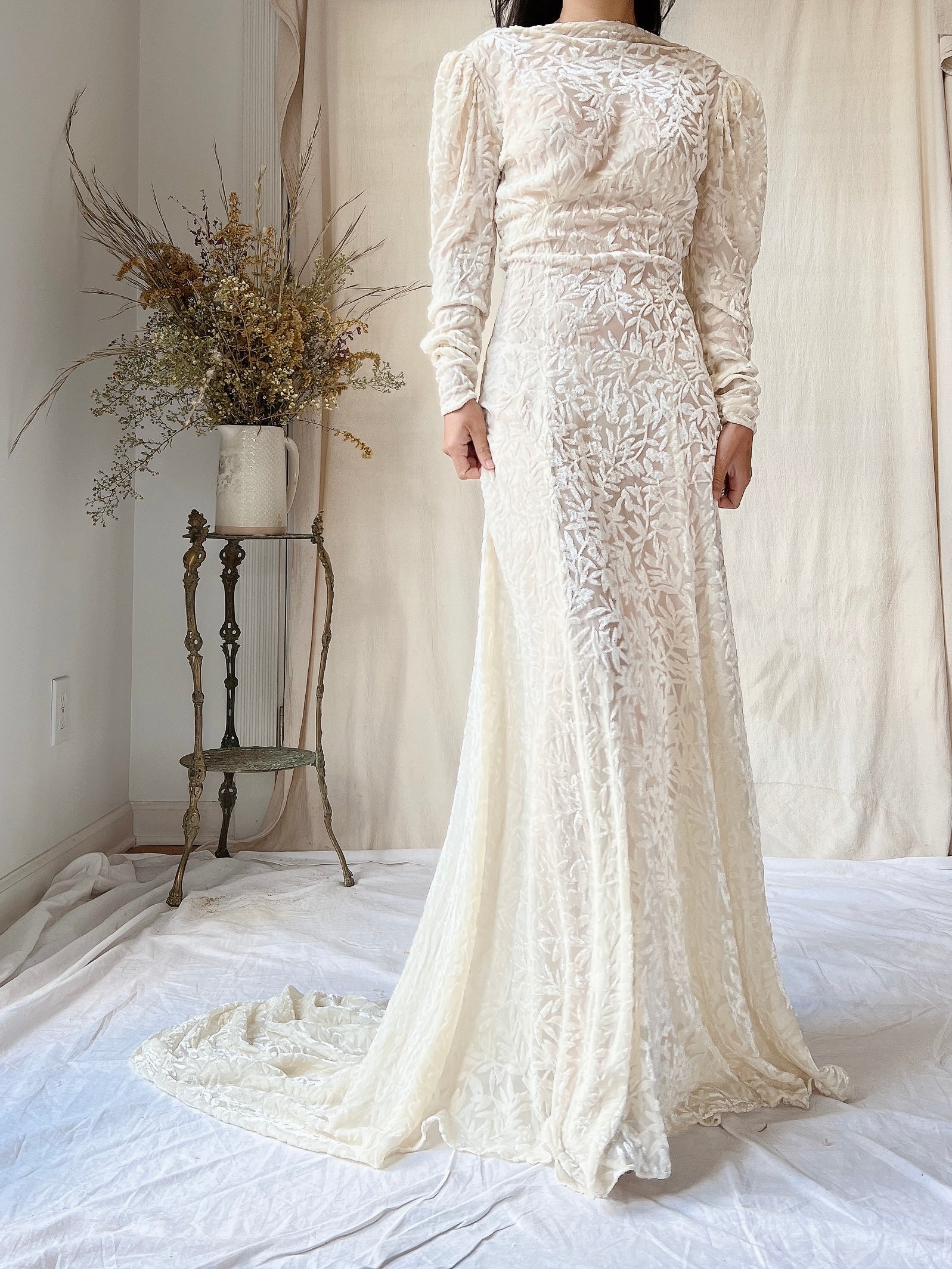 1930s Silk Velvet Devore Gown - XS