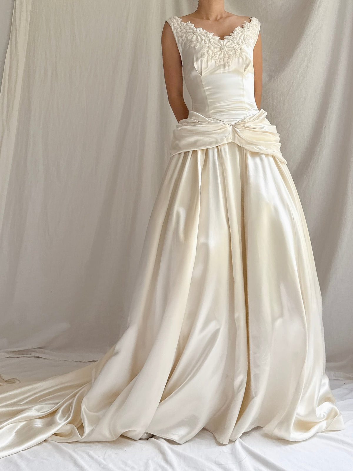 1940s Satin Ruche Dress - S