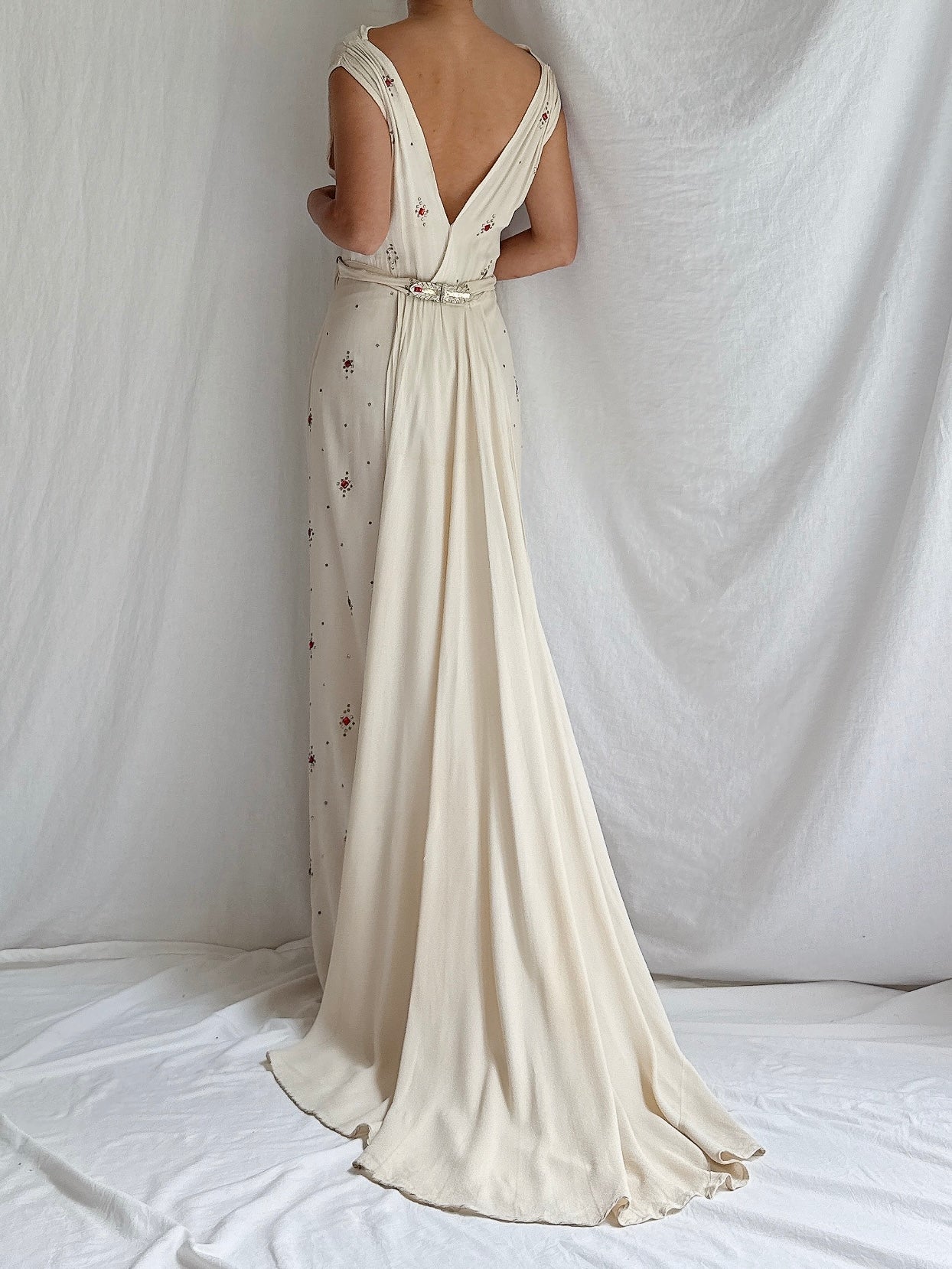 1930s Rayon Crystal Gown - S