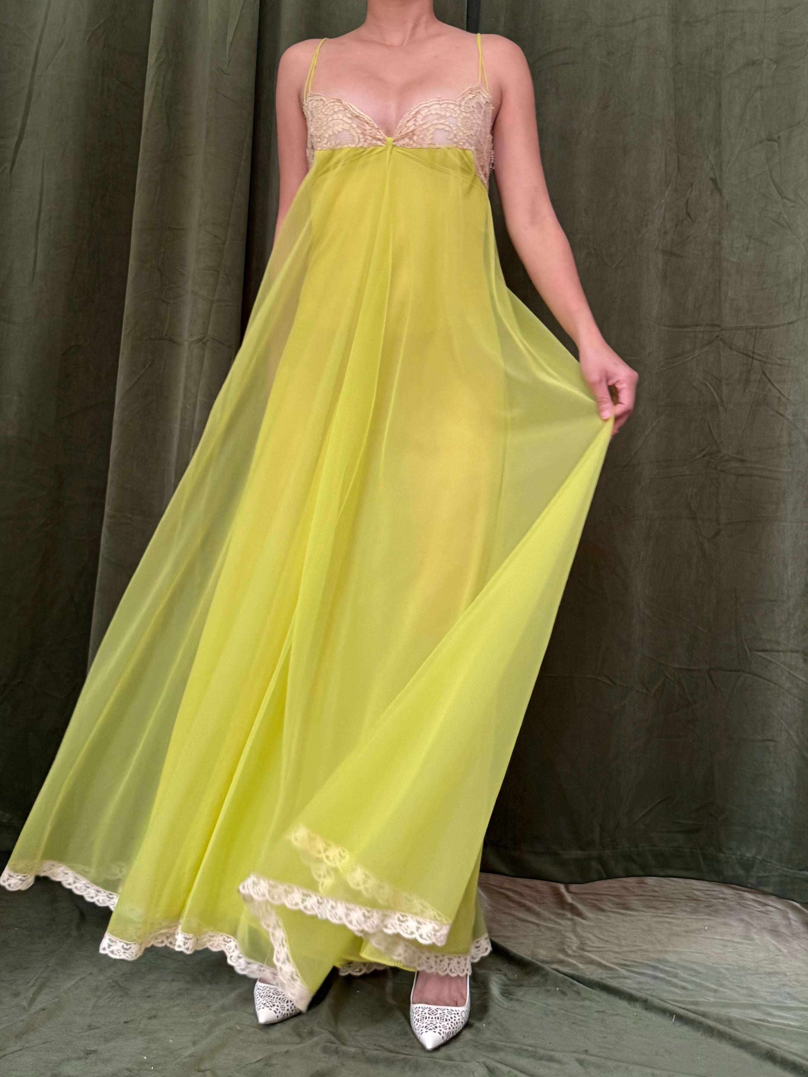 1960s Chartreuse Tricot Nylon Set - S