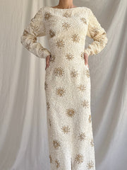 1960s Ivory Beaded Dress - M