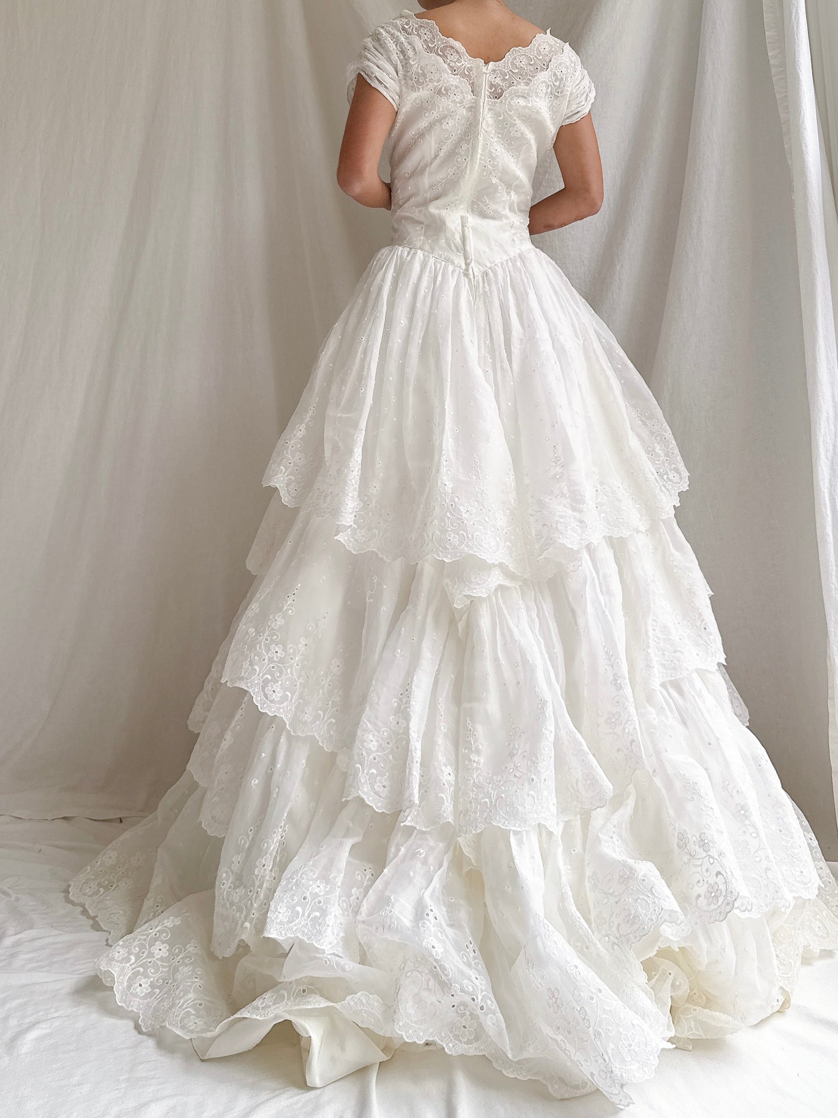 1950s Organdy Embroidered Gown - S/4/6