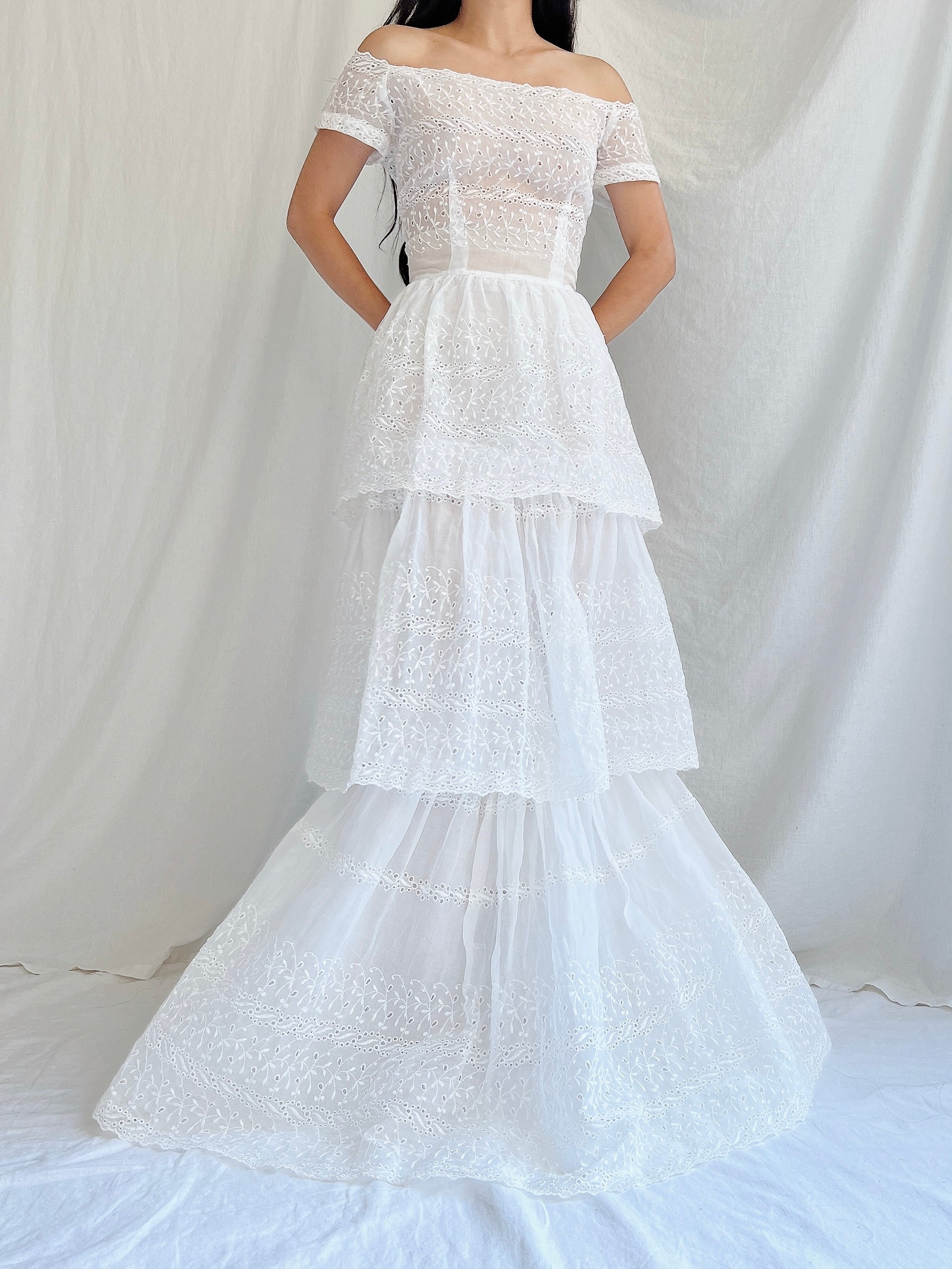 1940s Organdy Embroidered Gown - XS