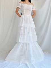 1940s Organdy Embroidered Gown - XS