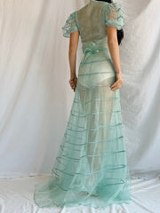 1930s Turquoise Tulle Dress - XS