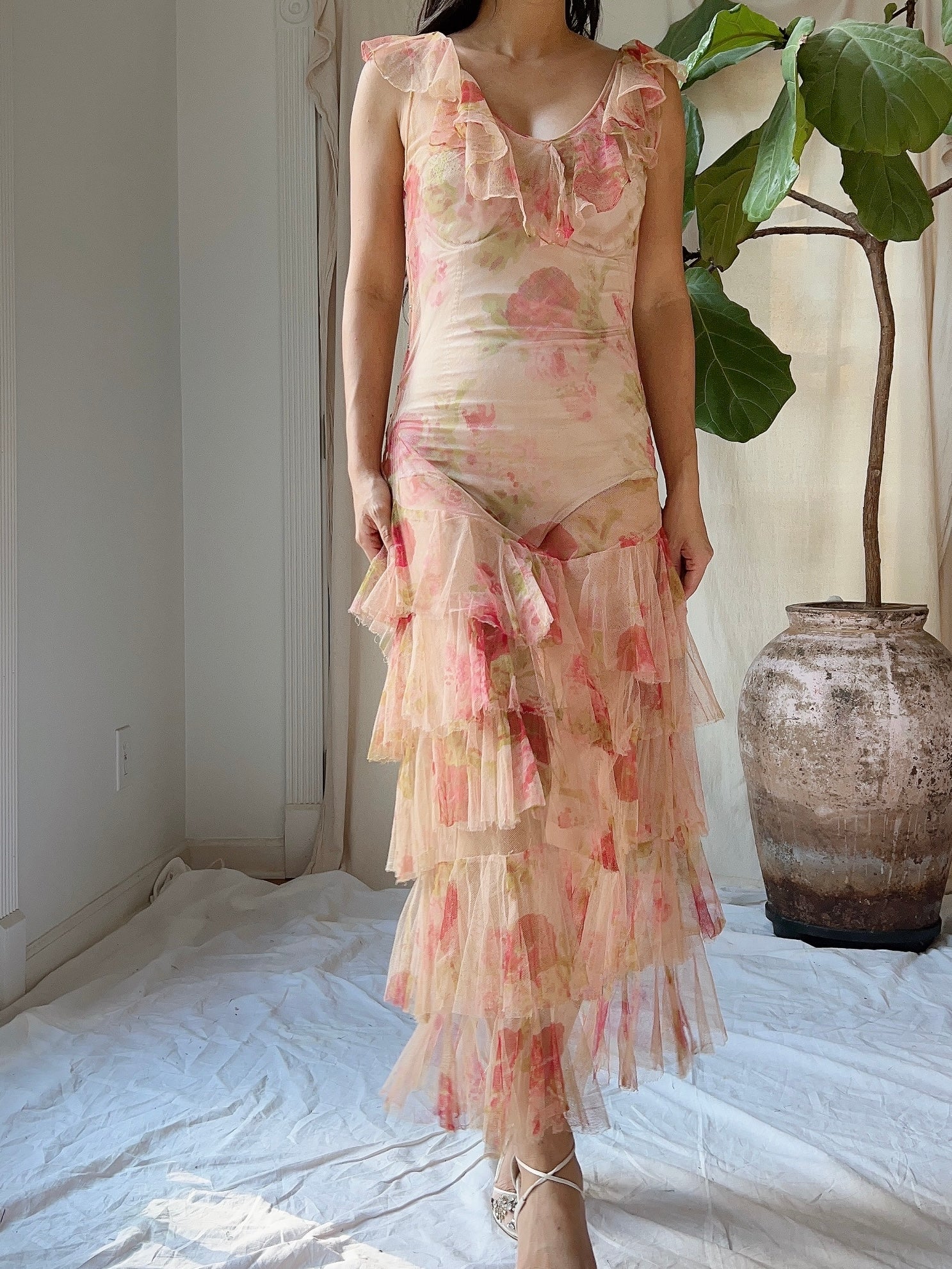 1930s Pink Sheer Tulle Gown - XS