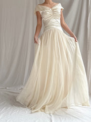 1940s Satin and Net Chiffon Dress - S