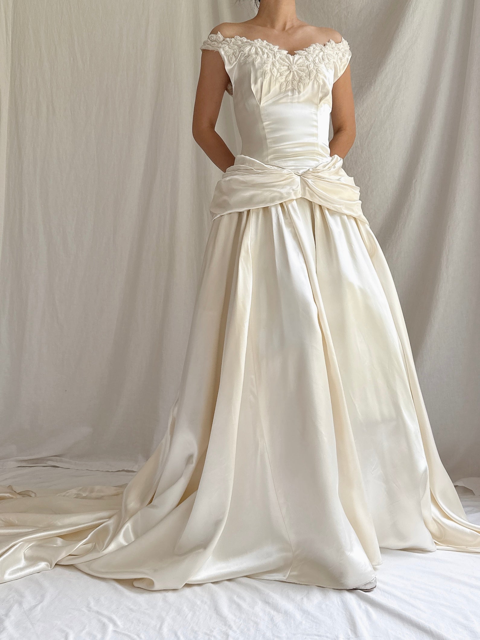 1940s Satin Ruche Dress - S
