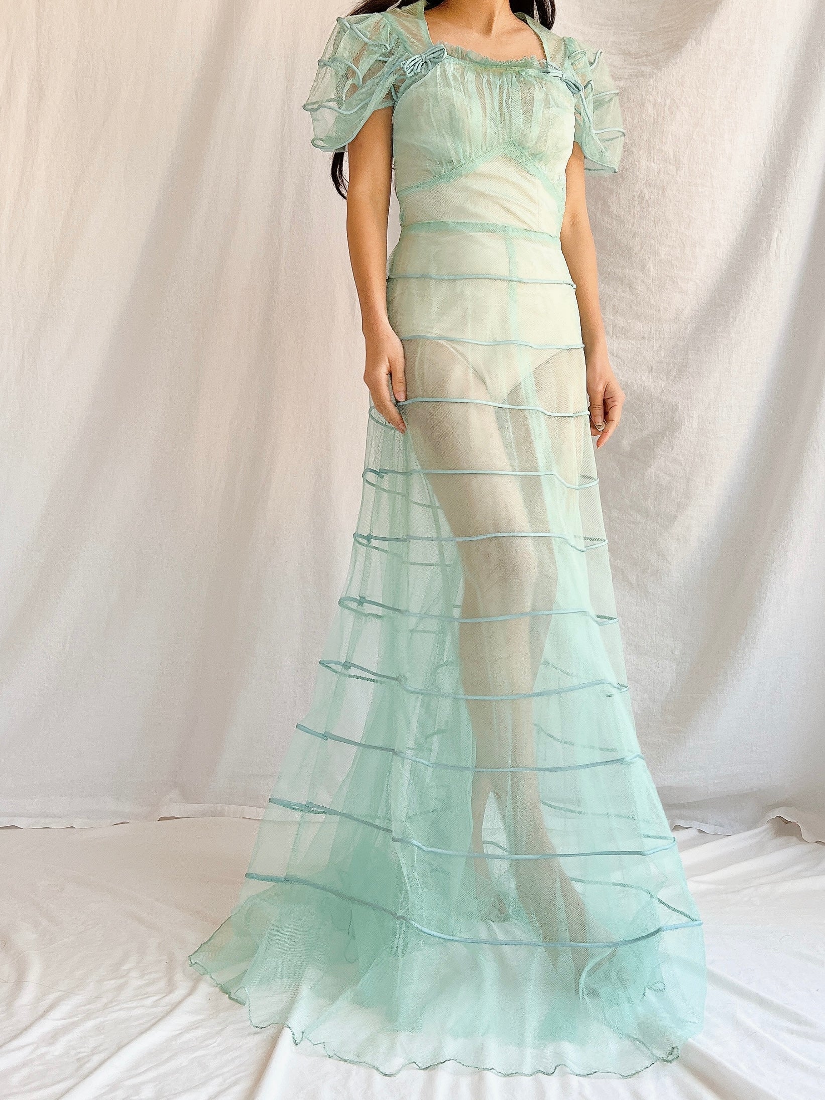 1930s Turquoise Tulle Dress - XS