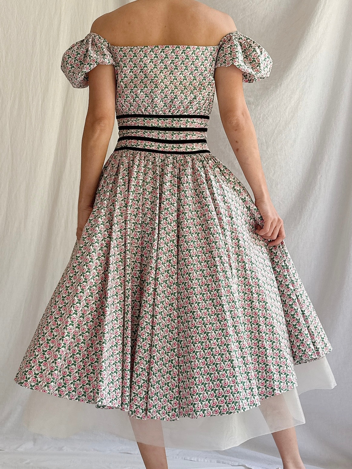 1950s Cotton Puff Sleeves Dress - XS