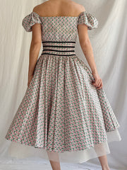 1950s Cotton Puff Sleeves Dress - XS