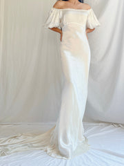 1930s Satin Puff Sleeves Dress - XS