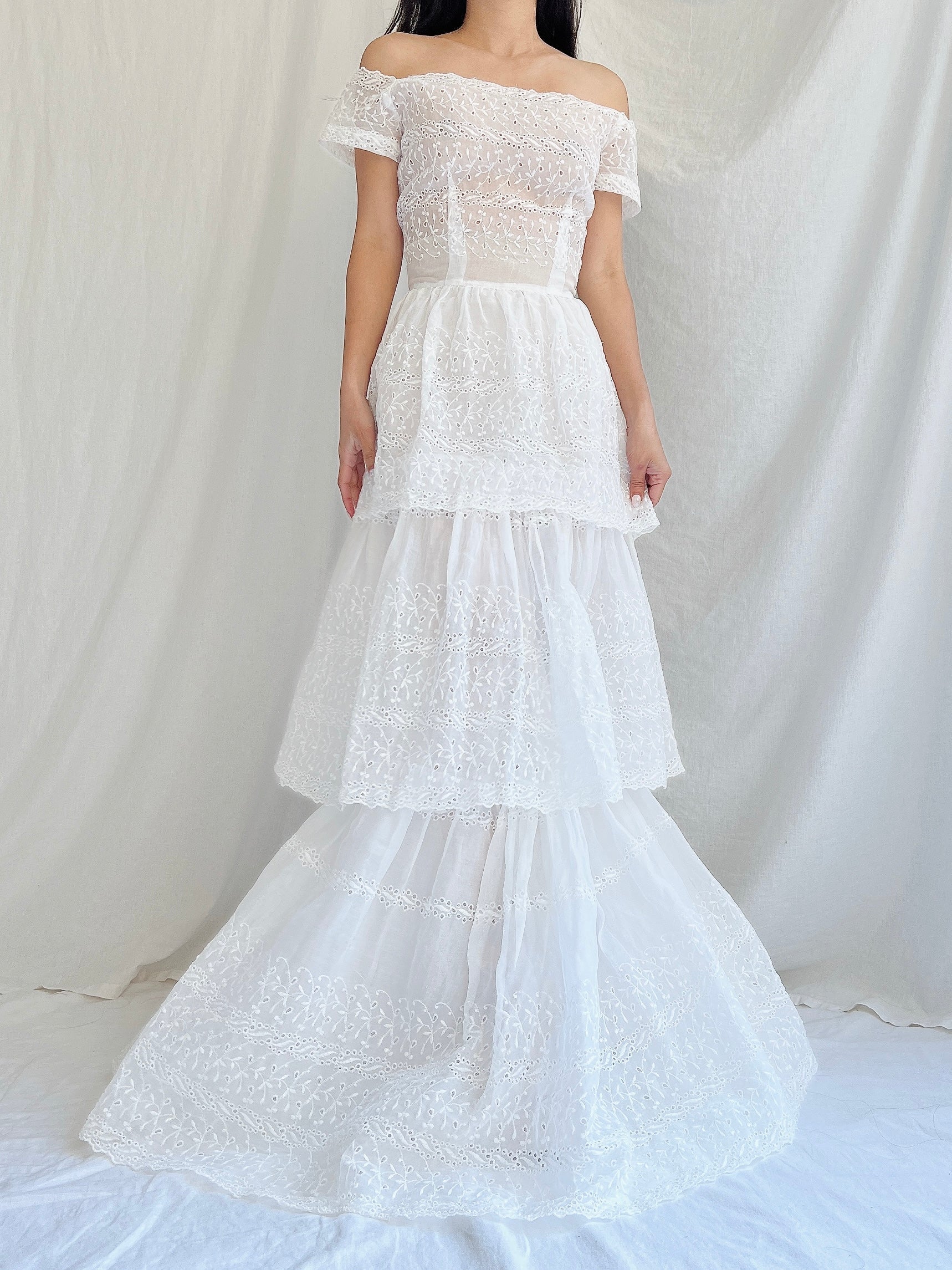 1940s Organdy Embroidered Gown - XS