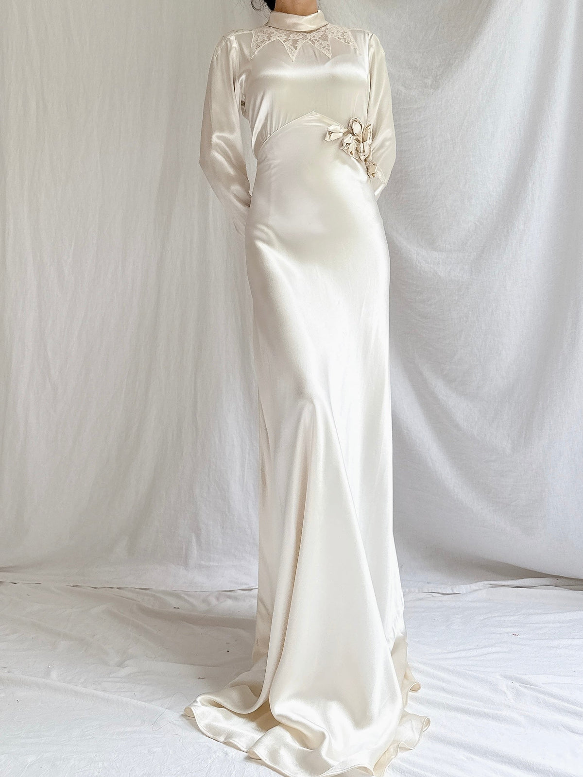 1930s Satin Slip Long Sleeve Slip Gown - S