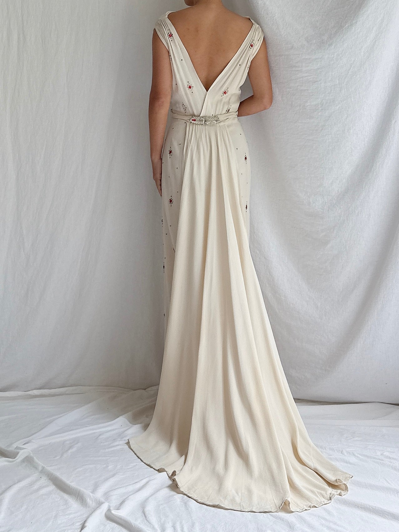 1930s Rayon Crystal Gown - S