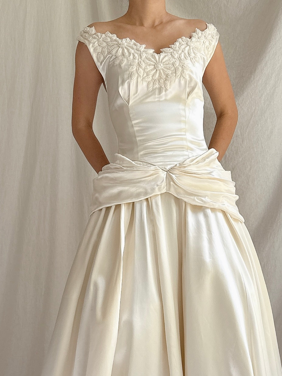 1940s Satin Ruche Dress - S