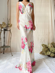 1930s Rose Satin Slip Dress - M