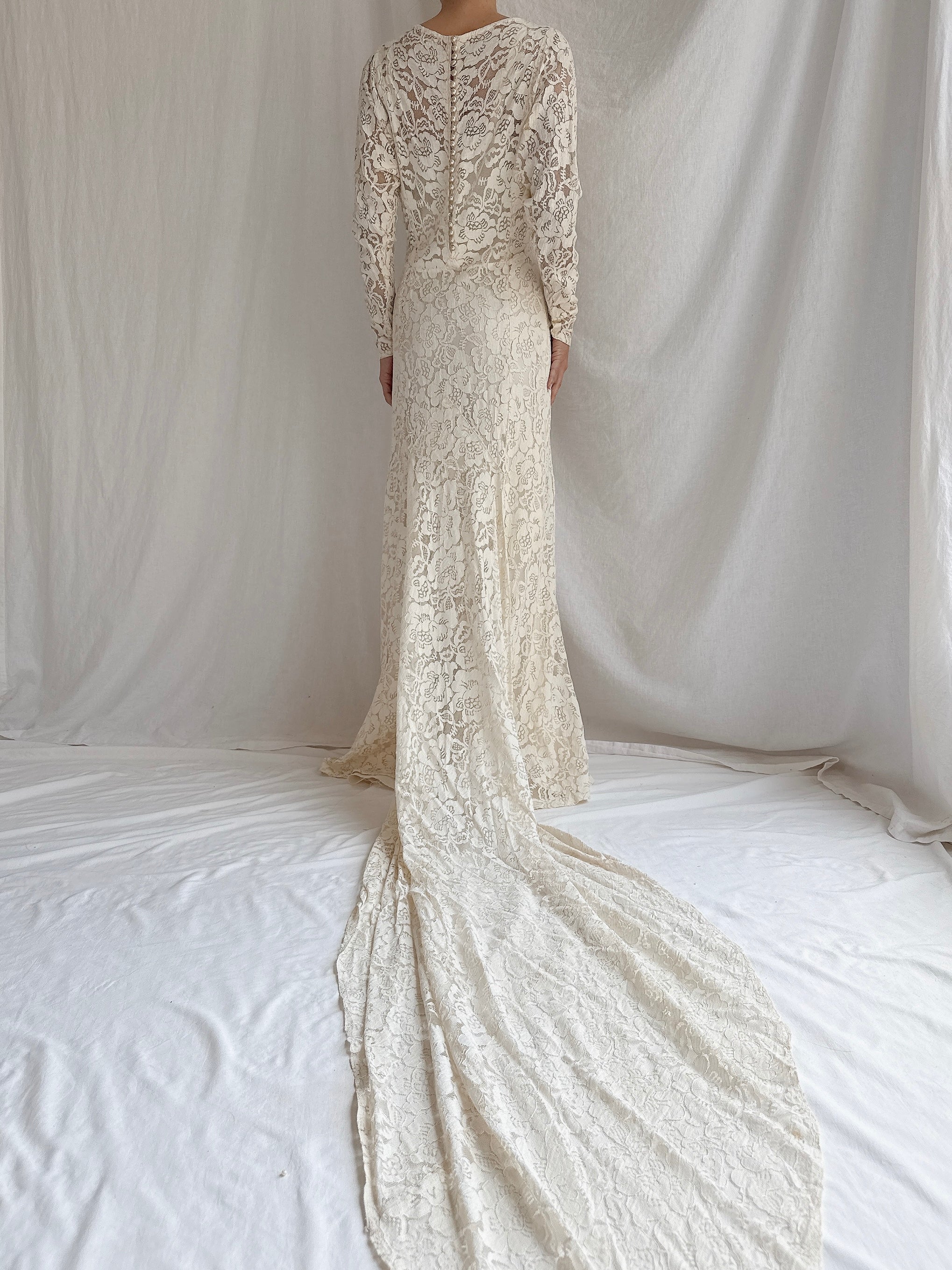 1930s Lace Long Sleeve Gown - S