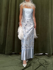 1960s Beaded Satin Dress - S