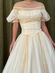 1950s Net Organza Puff Sleeve Gown - XS