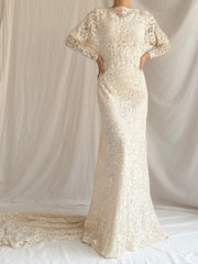 1930s Lace Long Sleeve Gown - S