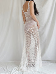 1930s White Crochet Gown - XS
