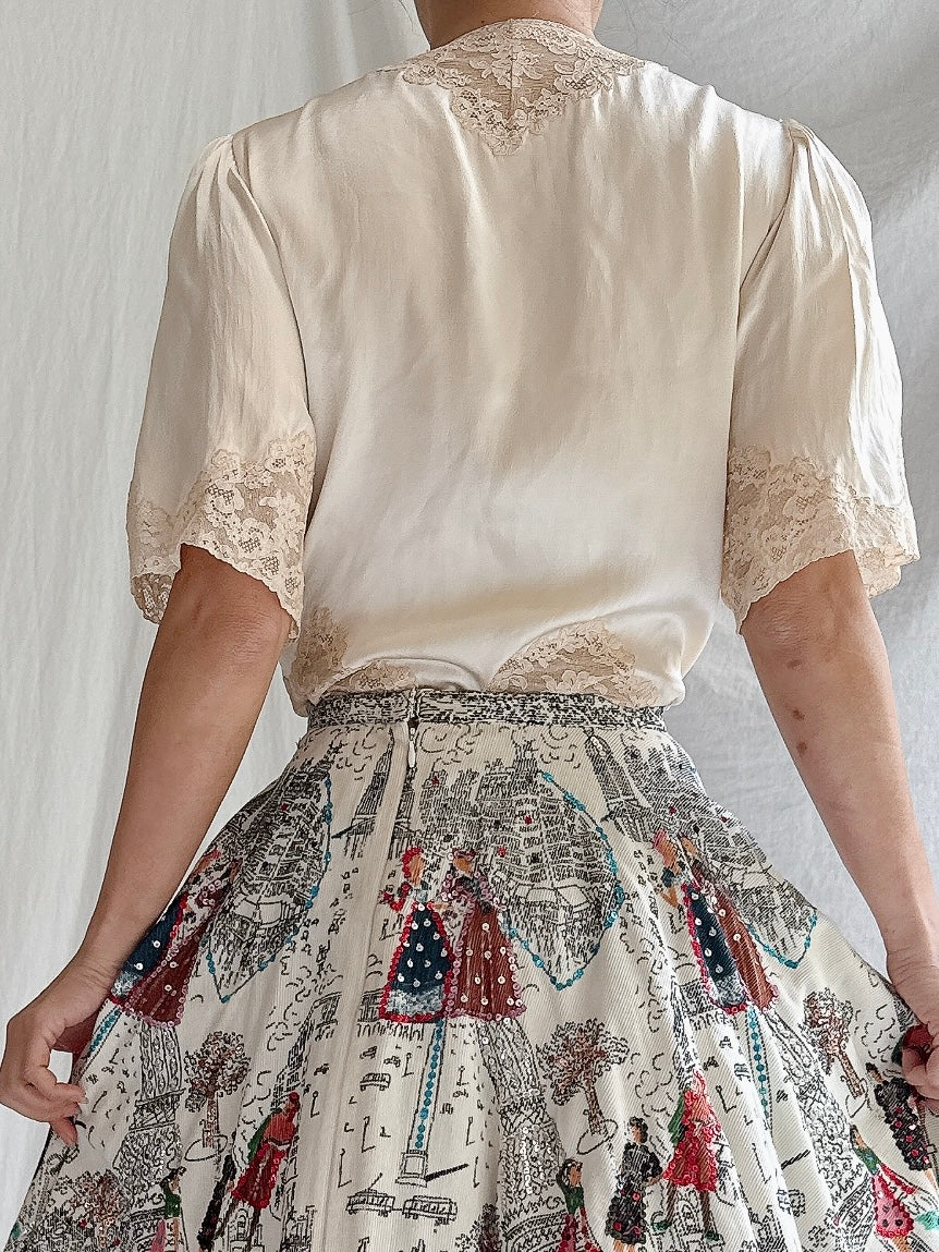 1930s Silk and Lace Top - S-M