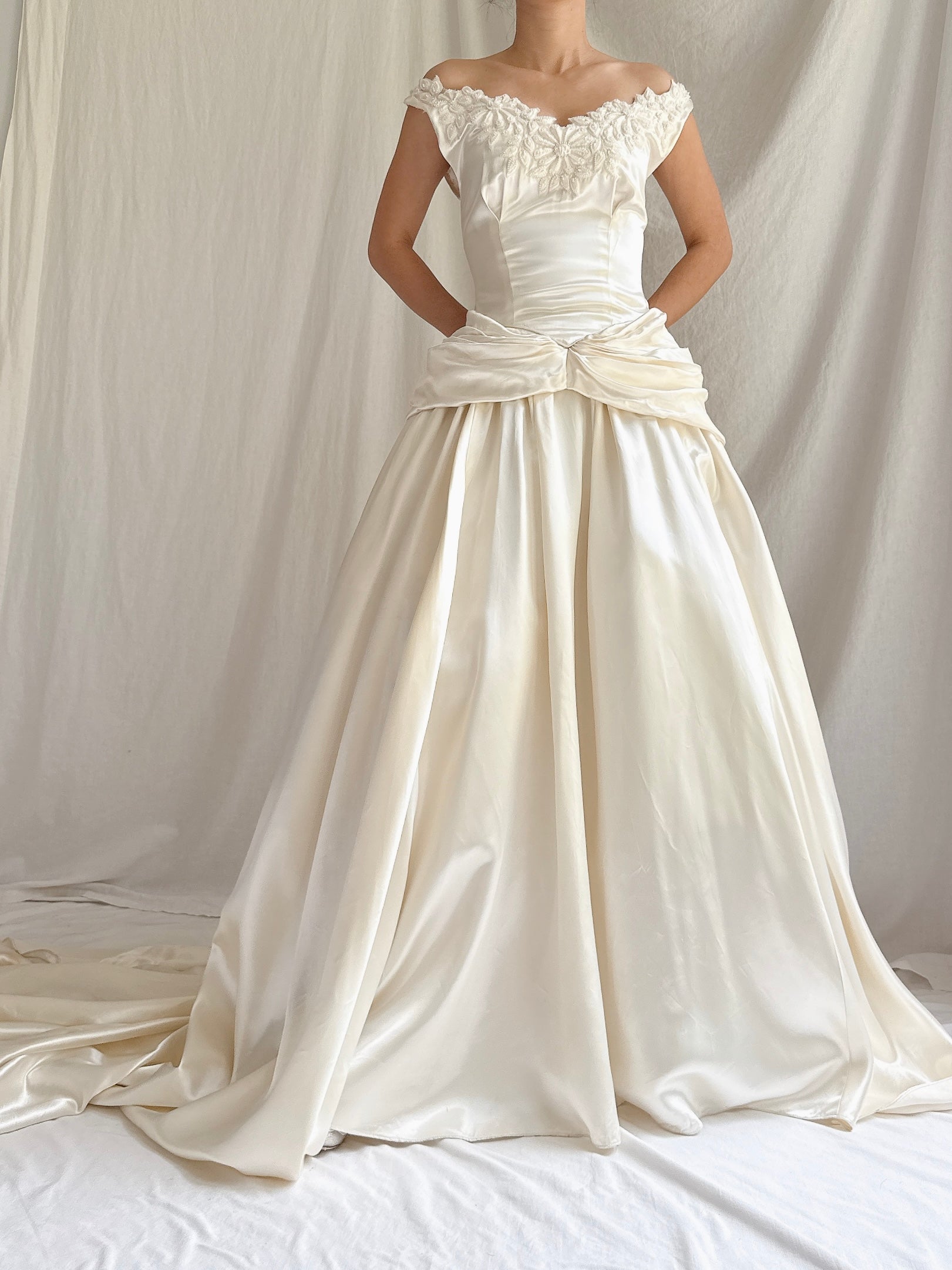 1940s Satin Ruche Dress - S