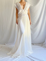 1930s White Satin Slip Dress - M
