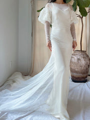 1930s Tulle Puff Sleeves Gown - XS