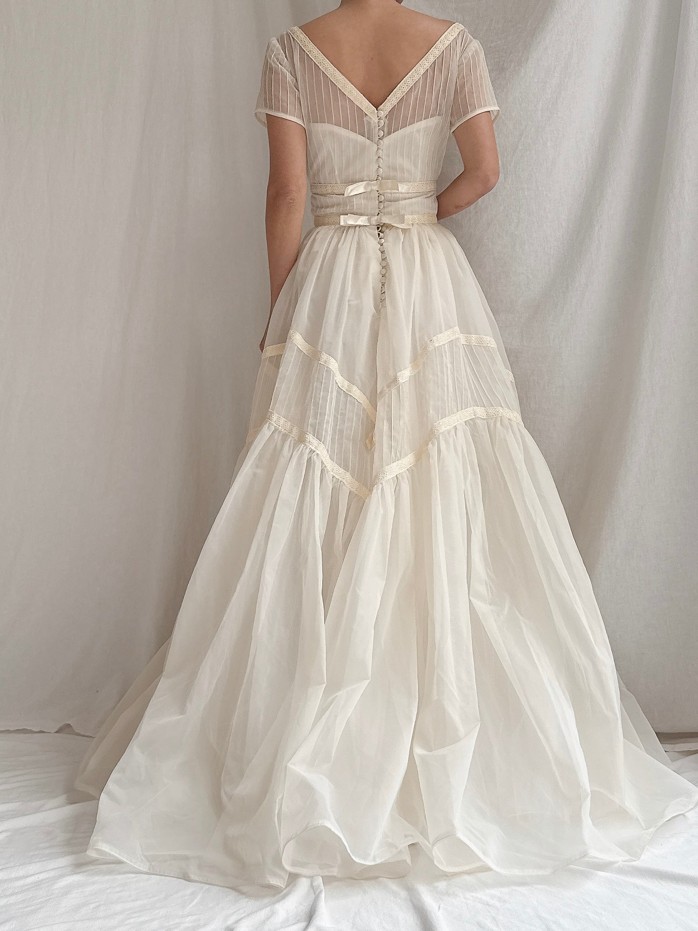 1950s Voile Pintucked Gown - S